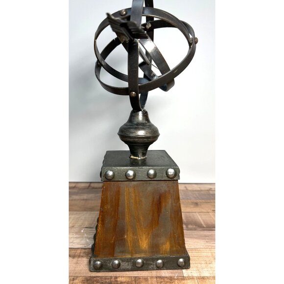 Rustic Metal & Wood Armillary Sphere Decor - Picture 2 of 3